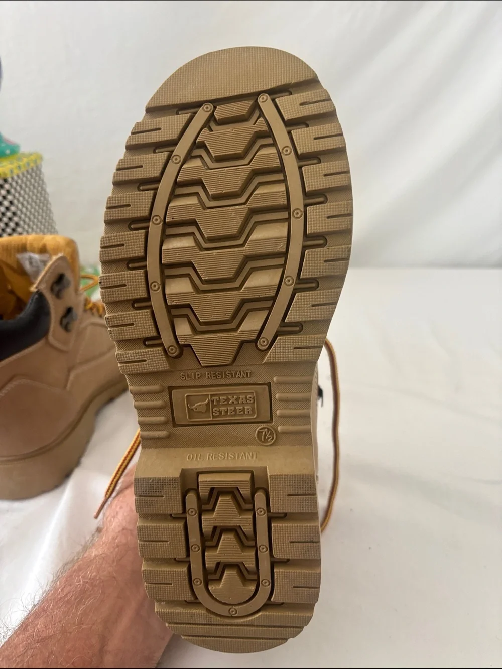 Texas Steer Men's Tan Work Boots with Cushioned Support. Excellent Soles.